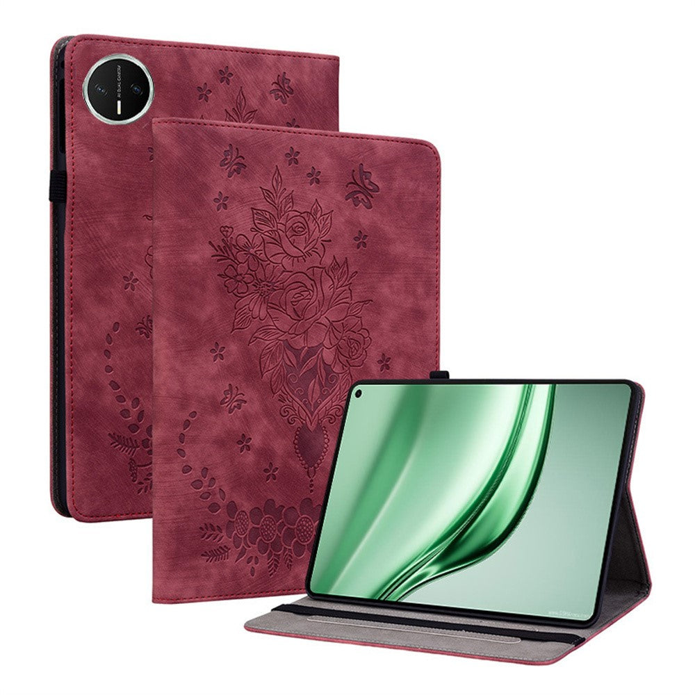 For Huawei MatePad Mini Case Card Holder Anti-Scratch Leather Cover Rose Flower Imprint
