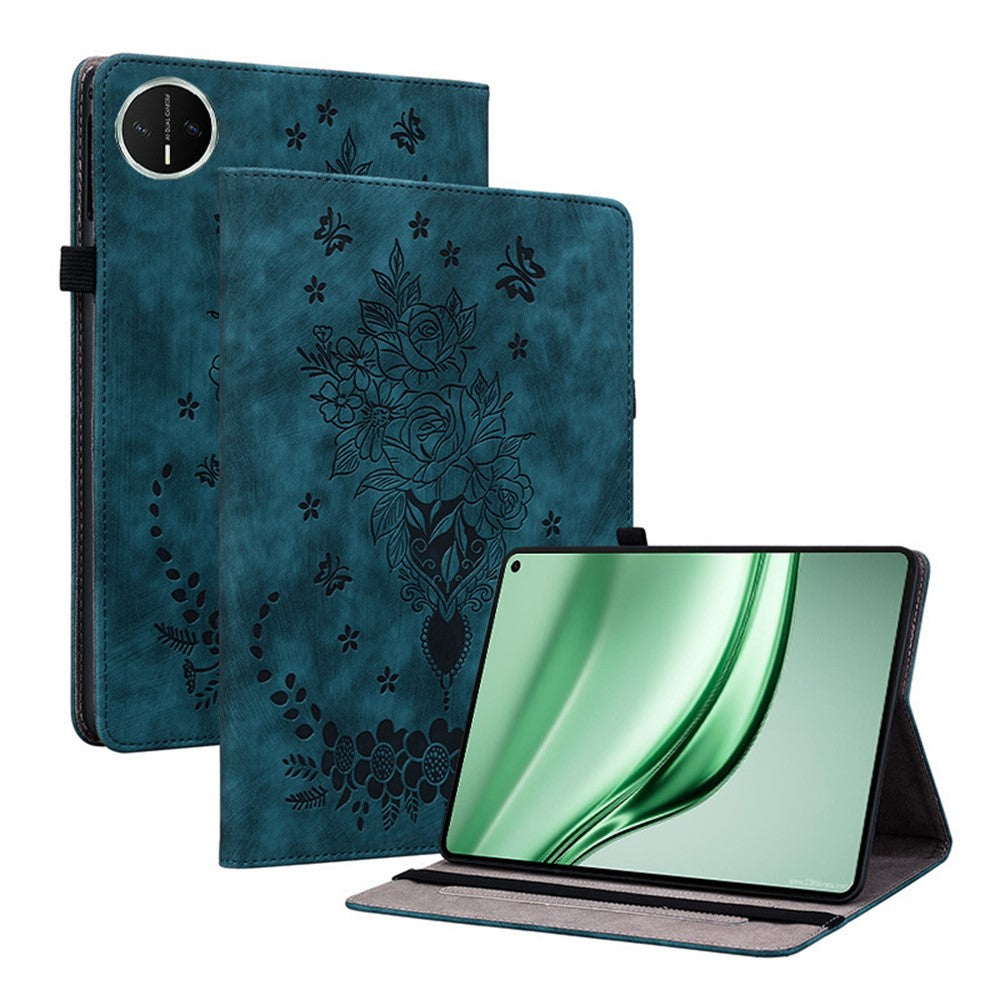 For Huawei MatePad Mini Case Card Holder Anti-Scratch Leather Cover Rose Flower Imprint