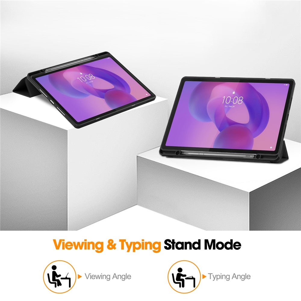 For Lenovo Idea Tab Plus Stand Case Shock-Absorbent Leather Tablet Cover with Pen Slot