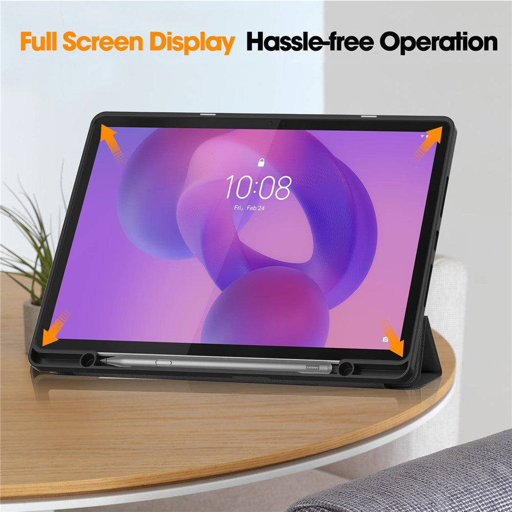 For Lenovo Idea Tab Plus Stand Case Shock-Absorbent Leather Tablet Cover with Pen Slot