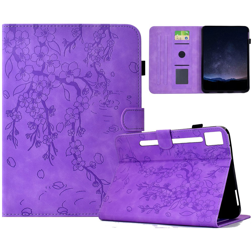 For Lenovo Idea Tab Pro / Tab P12 Pro Gen 2 Case Imprinted Plum Blossom Stand Card Slots Leather Tablet Cover with Auto Sleep / Wake