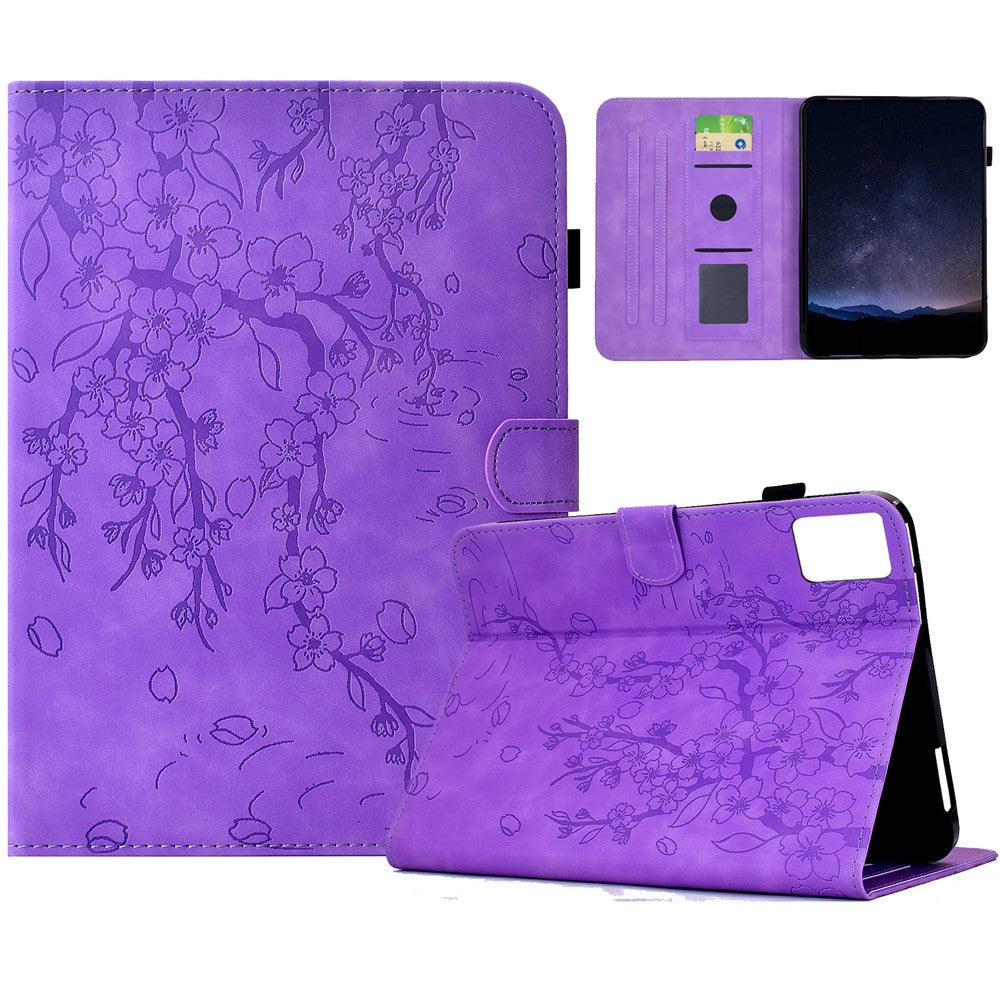 For Lenovo Tab M9 Case Imprinted Plum Blossom Stand Card Slots Leather Tablet Cover with Auto Sleep / Wake