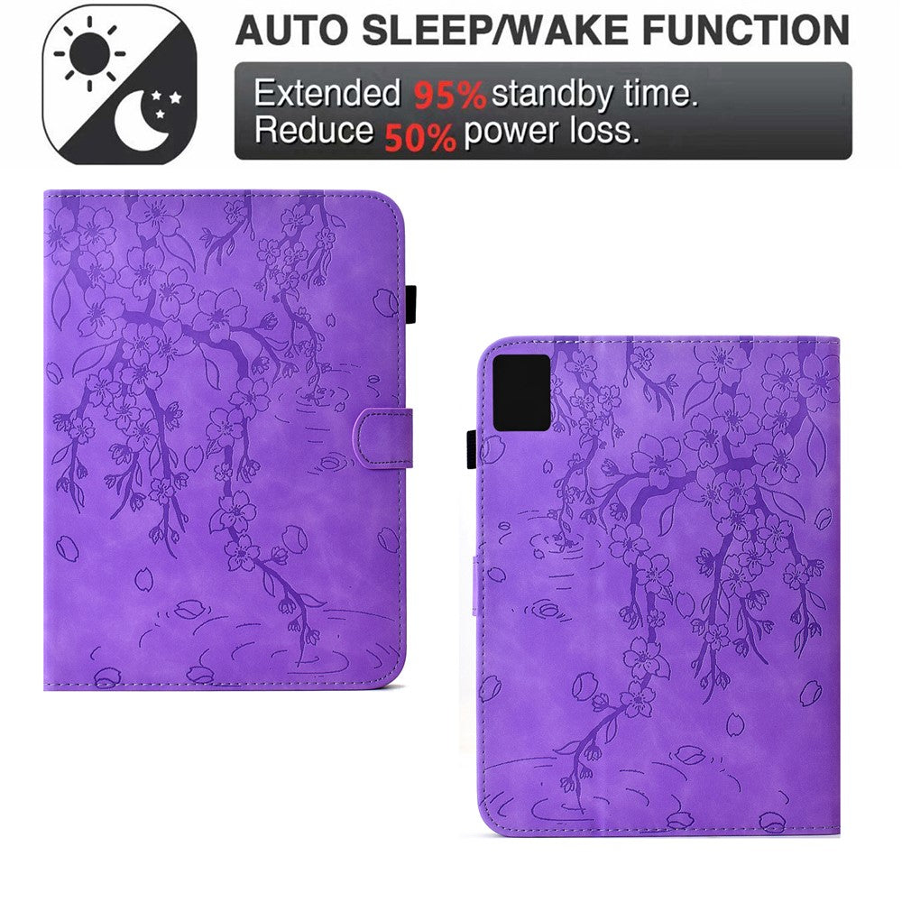 For Lenovo Tab M9 Case Imprinted Plum Blossom Stand Card Slots Leather Tablet Cover with Auto Sleep / Wake