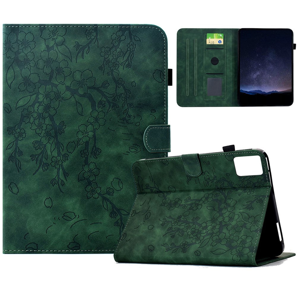 For Lenovo Tab M9 Case Imprinted Plum Blossom Stand Card Slots Leather Tablet Cover with Auto Sleep / Wake