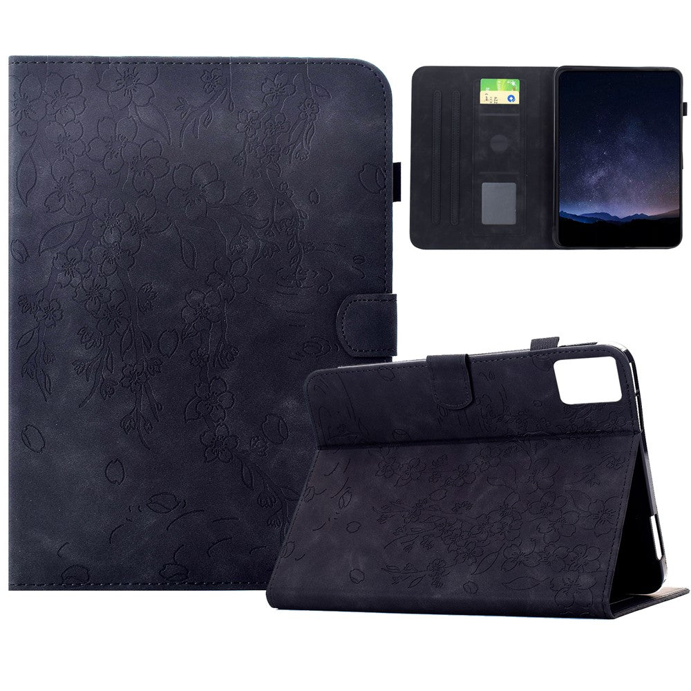 For Lenovo Tab M9 Case Imprinted Plum Blossom Stand Card Slots Leather Tablet Cover with Auto Sleep / Wake