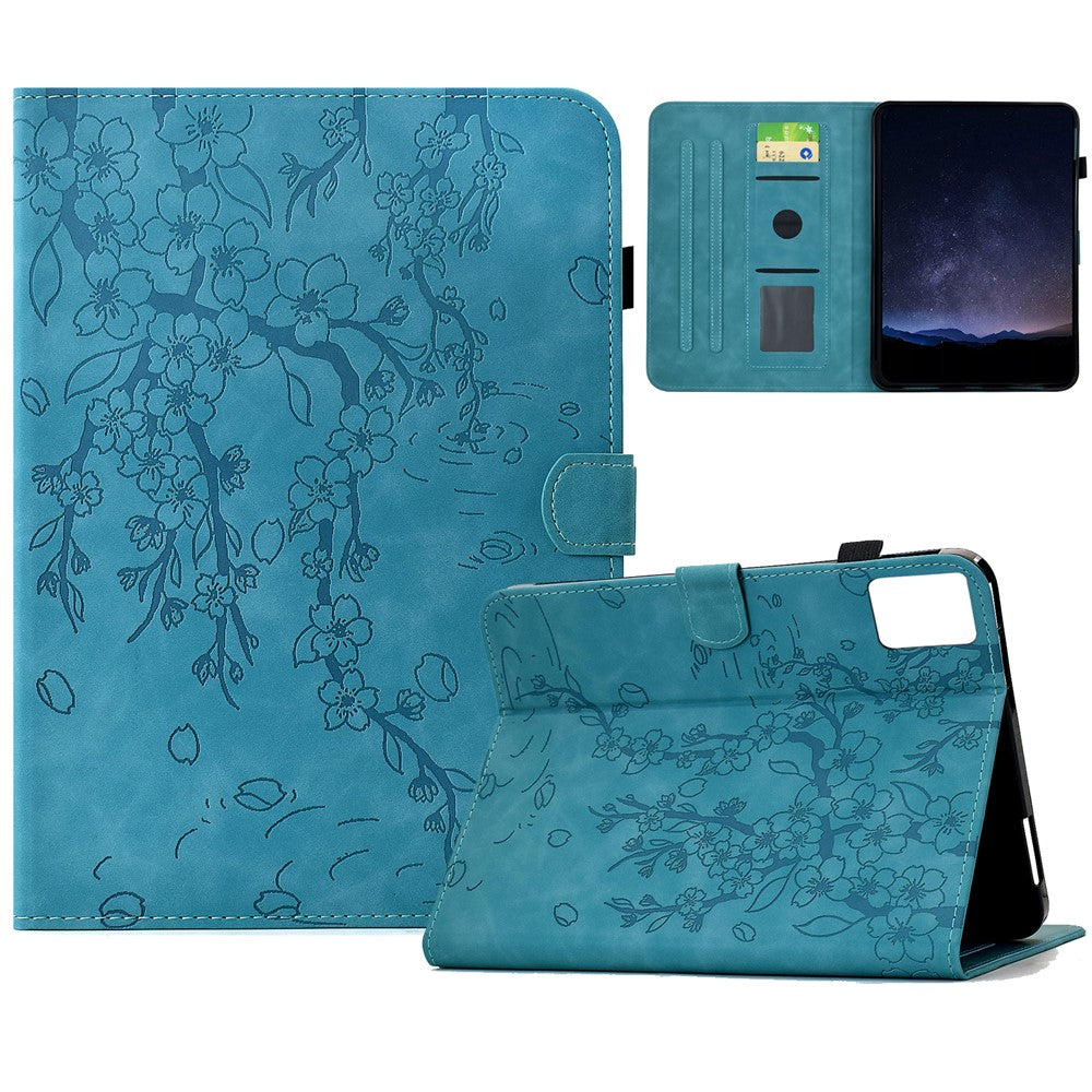 For Lenovo Tab M11 / Xiaoxin Pad 11 2024 Case Imprinted Plum Blossom Stand Card Slots Leather Tablet Cover with Auto Sleep / Wake