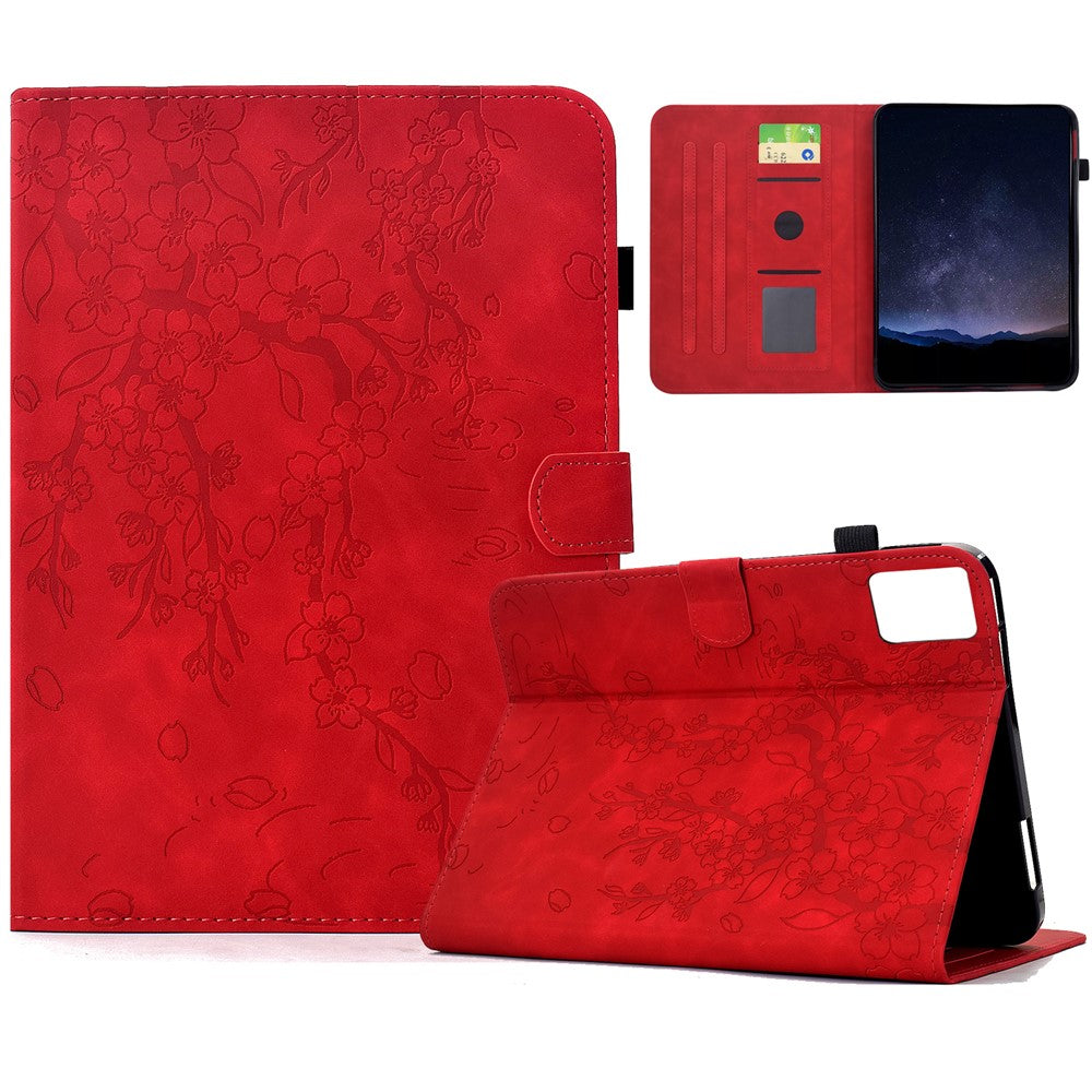 For Lenovo Tab M11 / Xiaoxin Pad 11 2024 Case Imprinted Plum Blossom Stand Card Slots Leather Tablet Cover with Auto Sleep / Wake