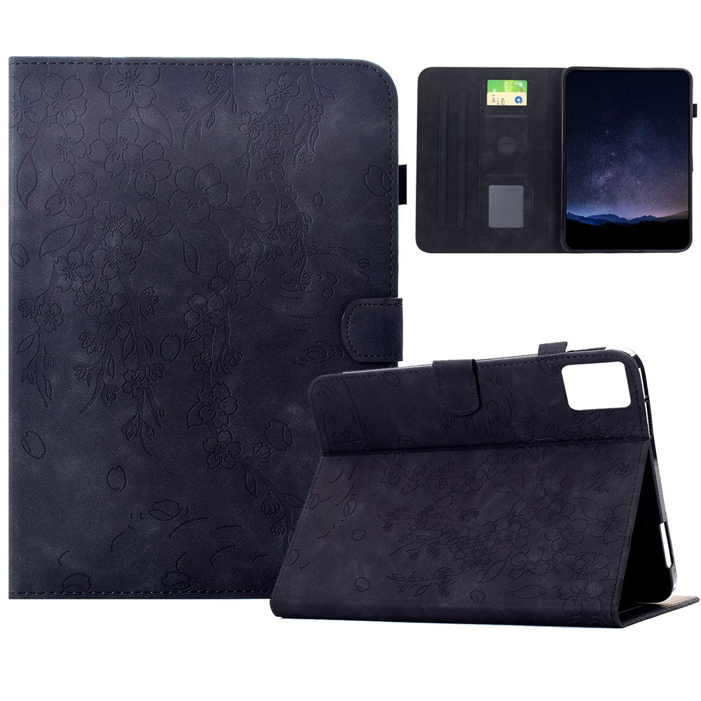 For Lenovo Tab M11 / Xiaoxin Pad 11 2024 Case Imprinted Plum Blossom Stand Card Slots Leather Tablet Cover with Auto Sleep / Wake