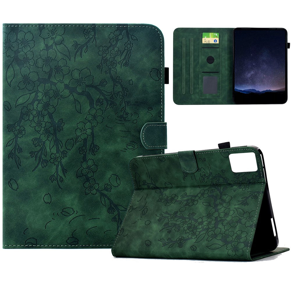 For Lenovo Xiaoxin Pad 11 2025 Case Imprinted Plum Blossom Stand Card Slots Leather Tablet Cover with Auto Sleep / Wake