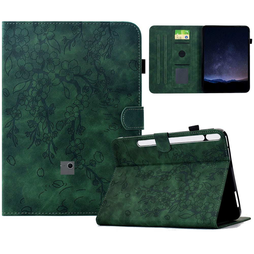 Leather Case for Samsung Galaxy Tab S10 FE / S9 FE / S9 Imprinted Plum Blossom Stand Card Slots Tablet Cover with Auto Sleep / Wake