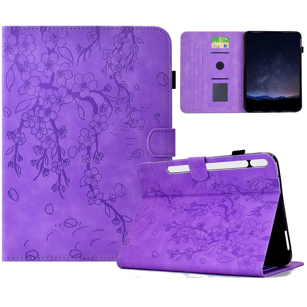 For Samsung Galaxy Tab S10 FE+ Case Imprinted Plum Blossom Stand Card Slots Leather Tablet Cover with Auto Sleep / Wake