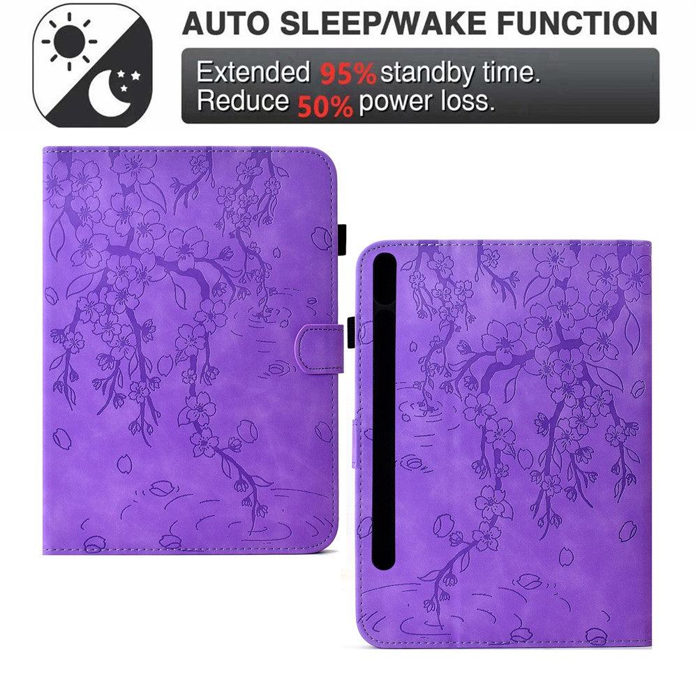 For Samsung Galaxy Tab S10 FE+ Case Imprinted Plum Blossom Stand Card Slots Leather Tablet Cover with Auto Sleep / Wake
