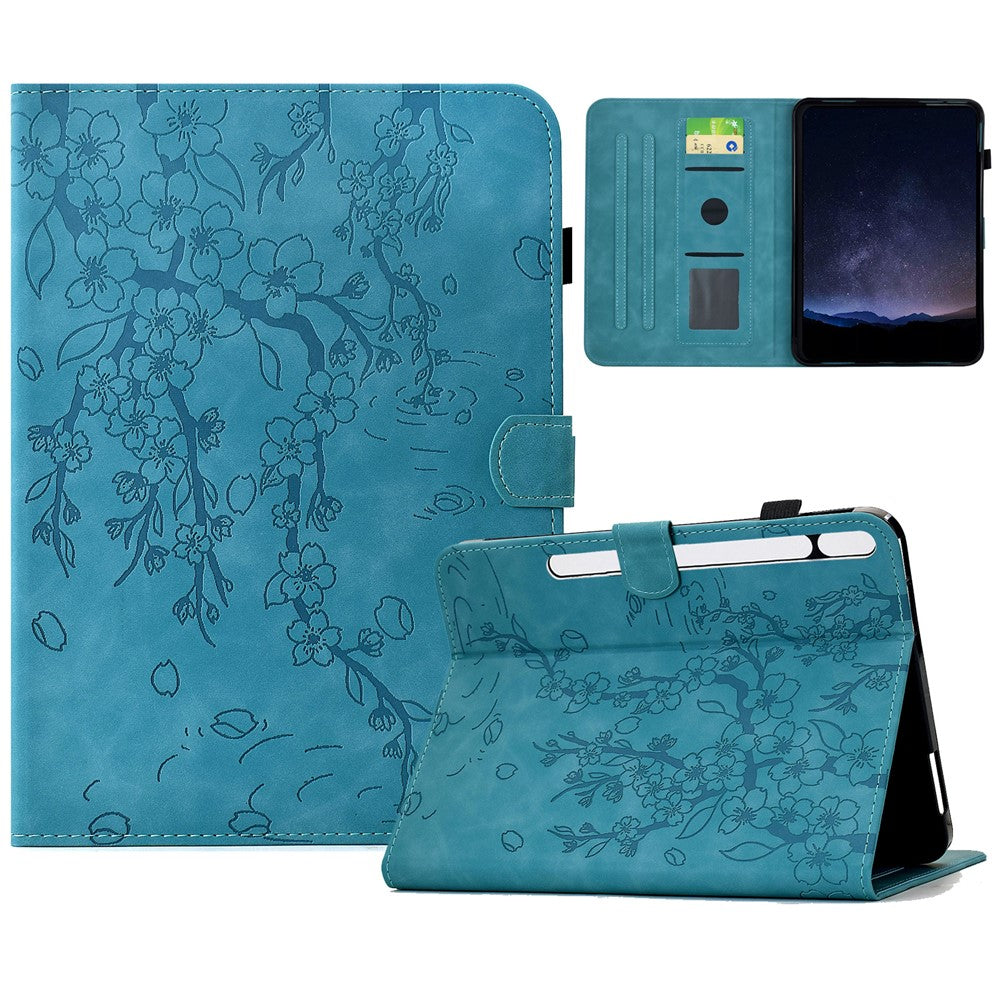 For Samsung Galaxy Tab S10 FE+ Case Imprinted Plum Blossom Stand Card Slots Leather Tablet Cover with Auto Sleep / Wake