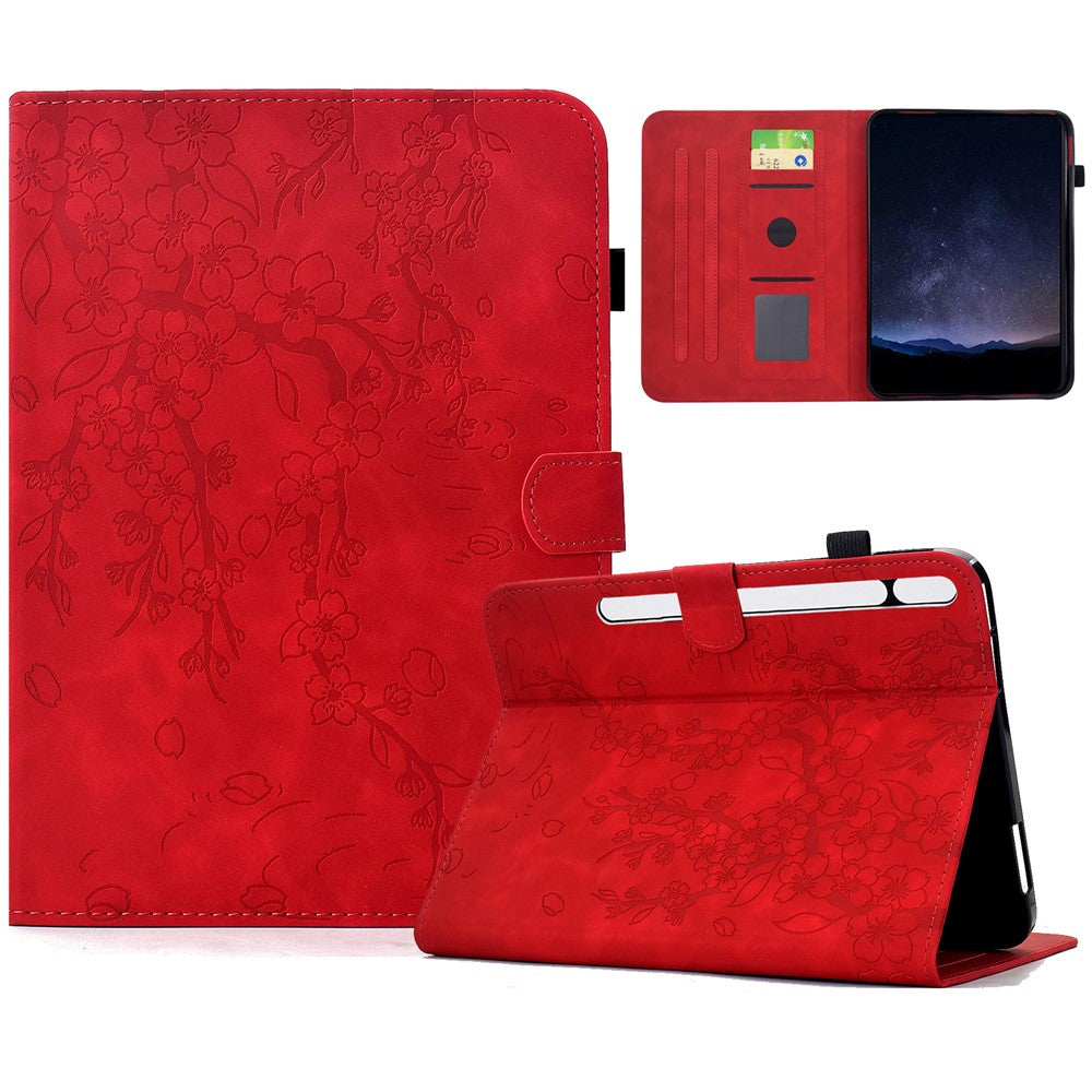 For Samsung Galaxy Tab S10 FE+ Case Imprinted Plum Blossom Stand Card Slots Leather Tablet Cover with Auto Sleep / Wake
