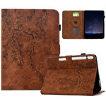 For Samsung Galaxy Tab S10 FE+ Case Imprinted Plum Blossom Stand Card Slots Leather Tablet Cover with Auto Sleep / Wake