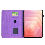 Til Samsung Galaxy Tab S11 Cover præget blommeblomst, stand, kortholder, læder tabletcover med automatisk dvale/vågning