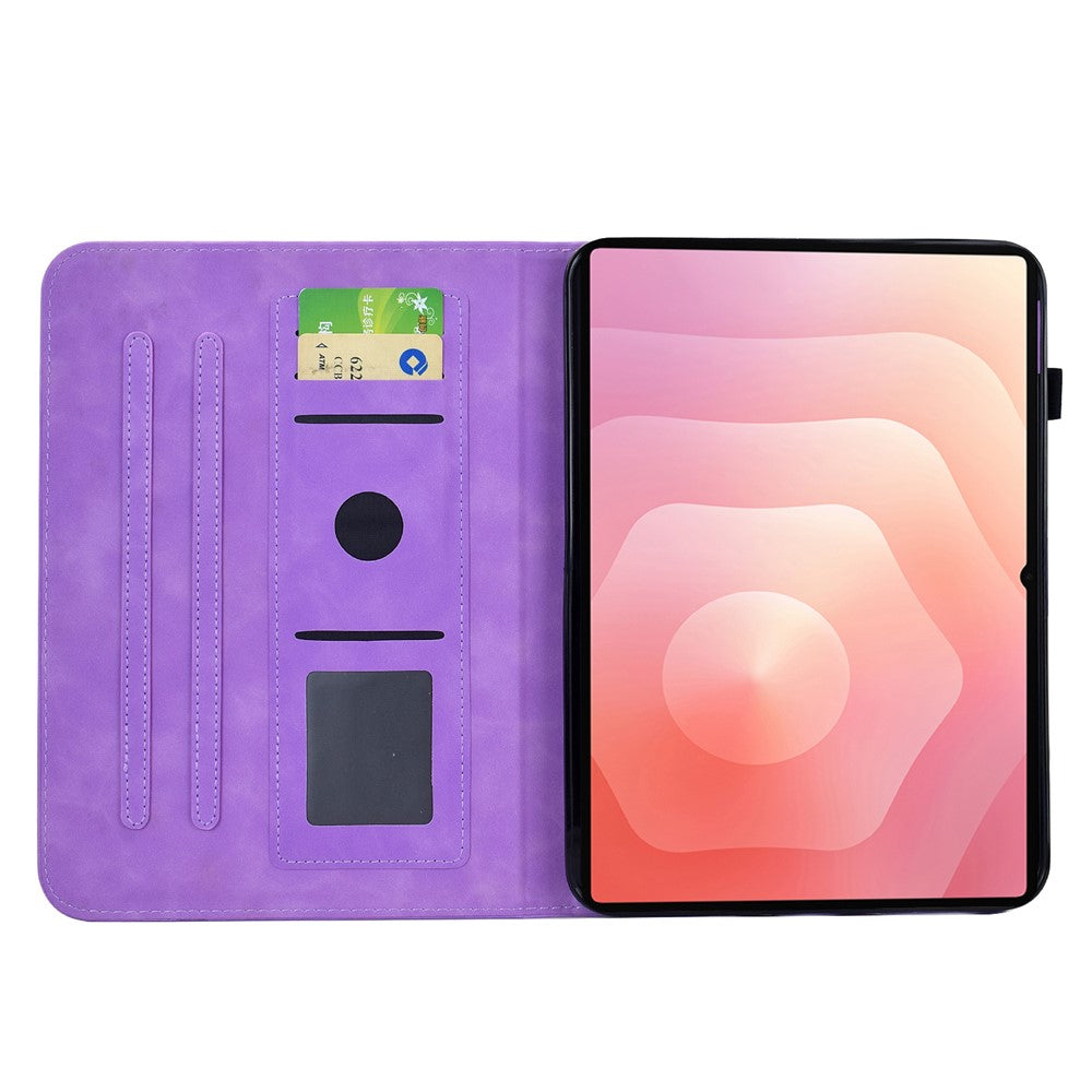 Til Samsung Galaxy Tab S11 Cover præget blommeblomst, stand, kortholder, læder tabletcover med automatisk dvale/vågning