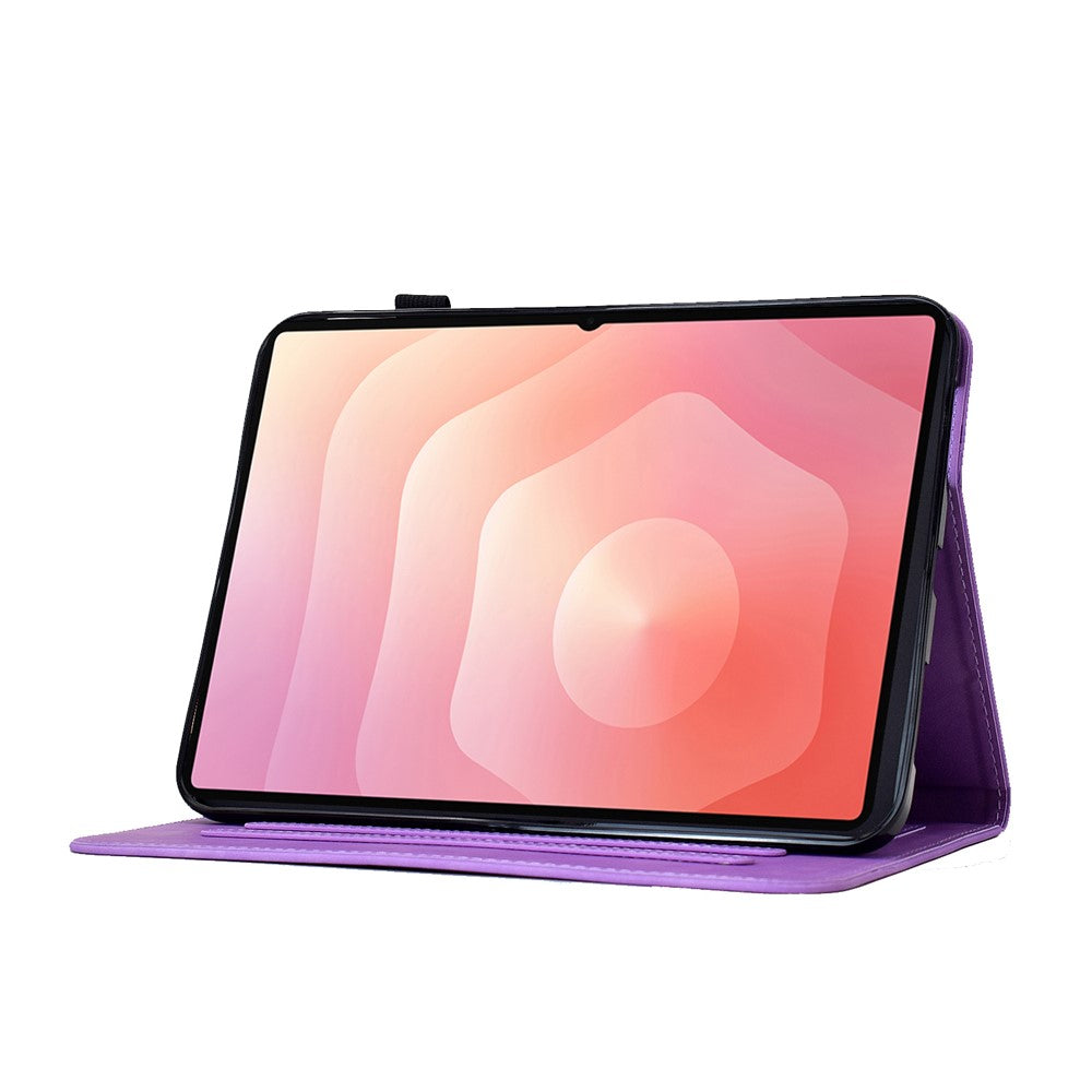 Til Samsung Galaxy Tab S11 Cover præget blommeblomst, stand, kortholder, læder tabletcover med automatisk dvale/vågning