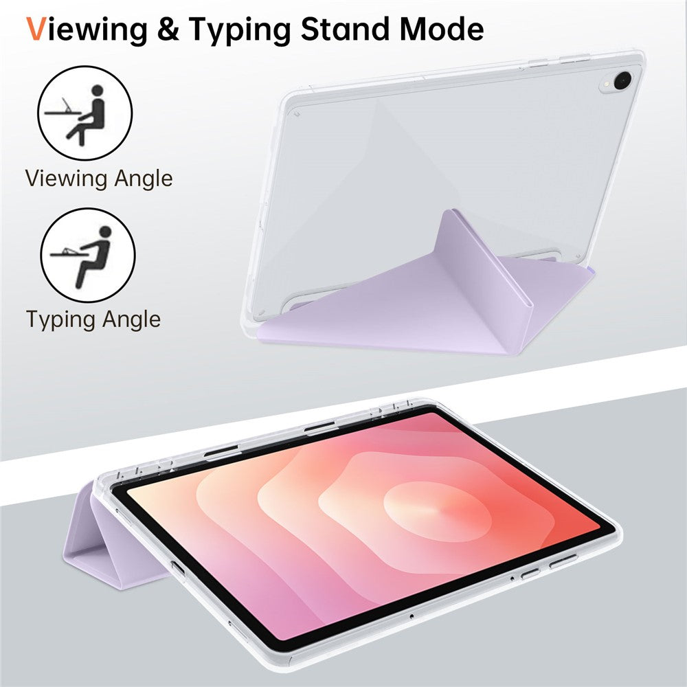 Til Samsung Galaxy Tab S11 Cover i PU-læder med origami-stand og klart tablet-cover