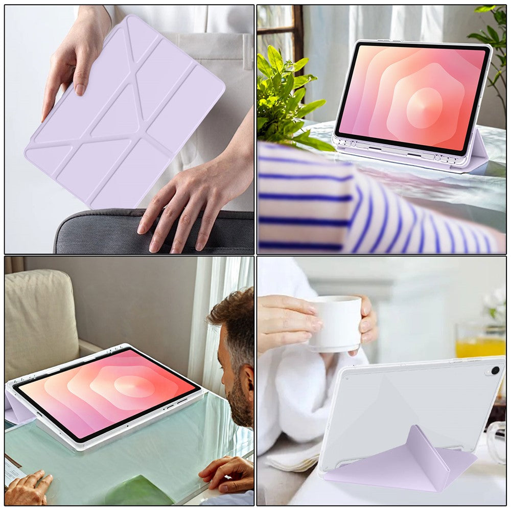 Til Samsung Galaxy Tab S11 Cover i PU-læder med origami-stand og klart tablet-cover