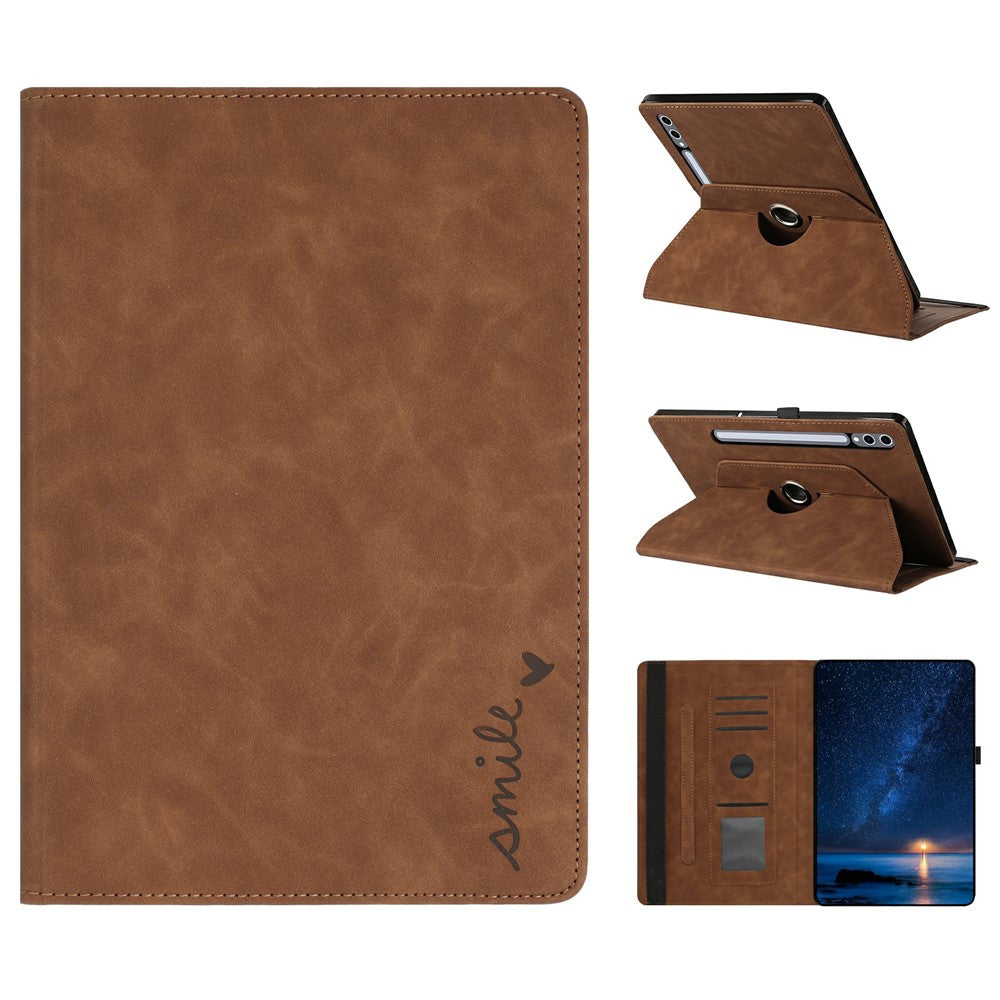 Microfiber Leather Case for Samsung Galaxy Tab S10+ / S9 FE+ / S9+ Rotating Stand Card Holder Smile Imprinted Tablet Cover