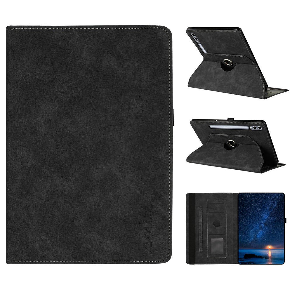 Microfiber Leather Case for Samsung Galaxy Tab S10+ / S9 FE+ / S9+ Rotating Stand Card Holder Smile Imprinted Tablet Cover