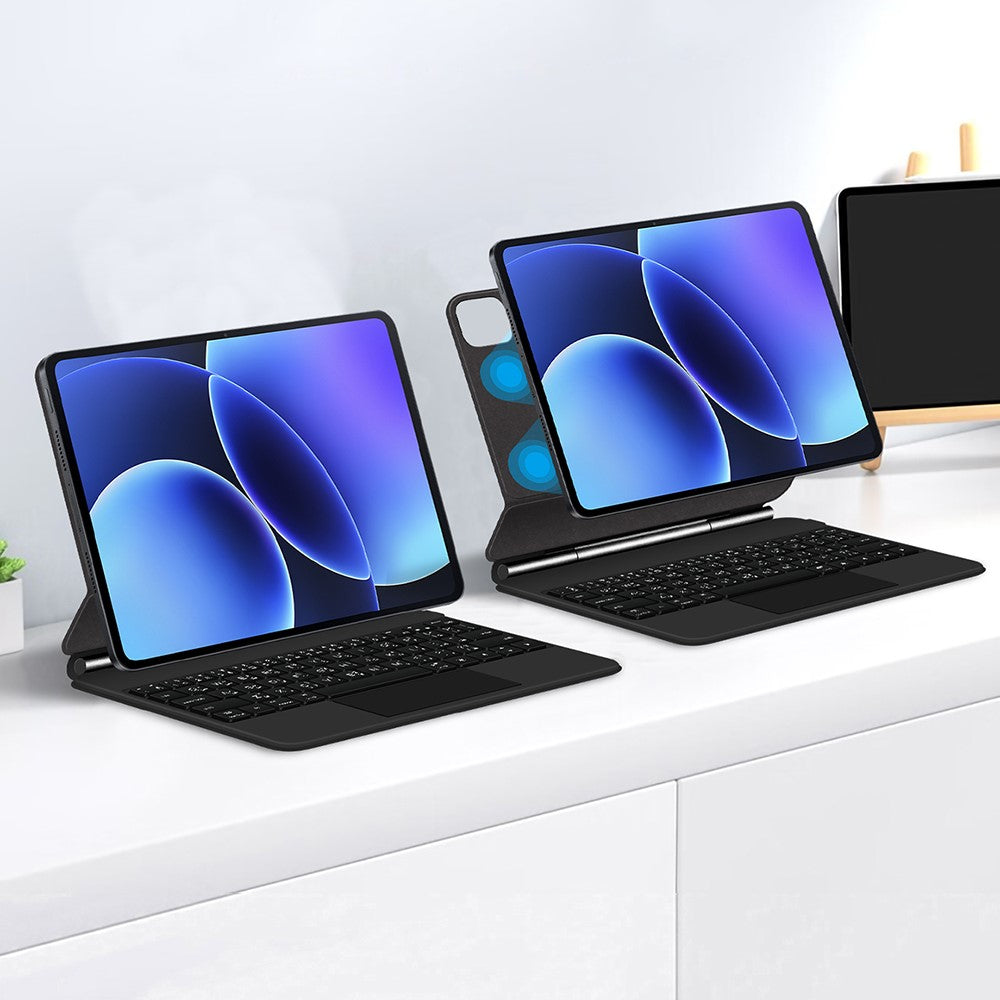 For Xiaomi Poco Pad X1 / Pad 8 Pro / Pad 8 / Pad 7 Pro / Pad 7 Floating Magnetic Bluetooth-Compatible Keyboard (Arabic) + Leather Tablet Case