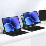 For Xiaomi Poco Pad X1 / Pad 8 Pro / Pad 8 / Pad 7 Pro / Pad 7 Magnetic Floating Bluetooth-Compatible Keyboard (Russian) + Leather Tablet Case