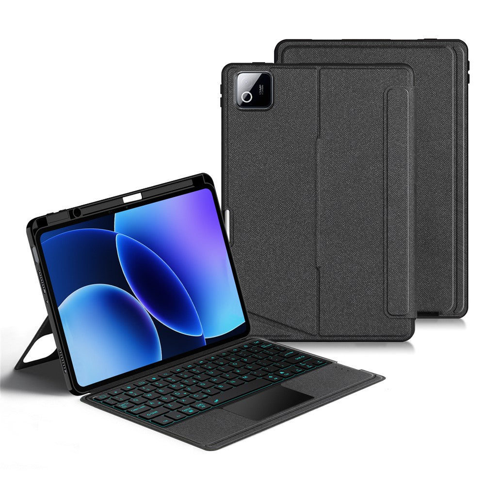 Läderfodral för Xiaomi Pad 8 + Bluetooth-kompatibelt tangentbord med bakgrundsbelyst styrplatta