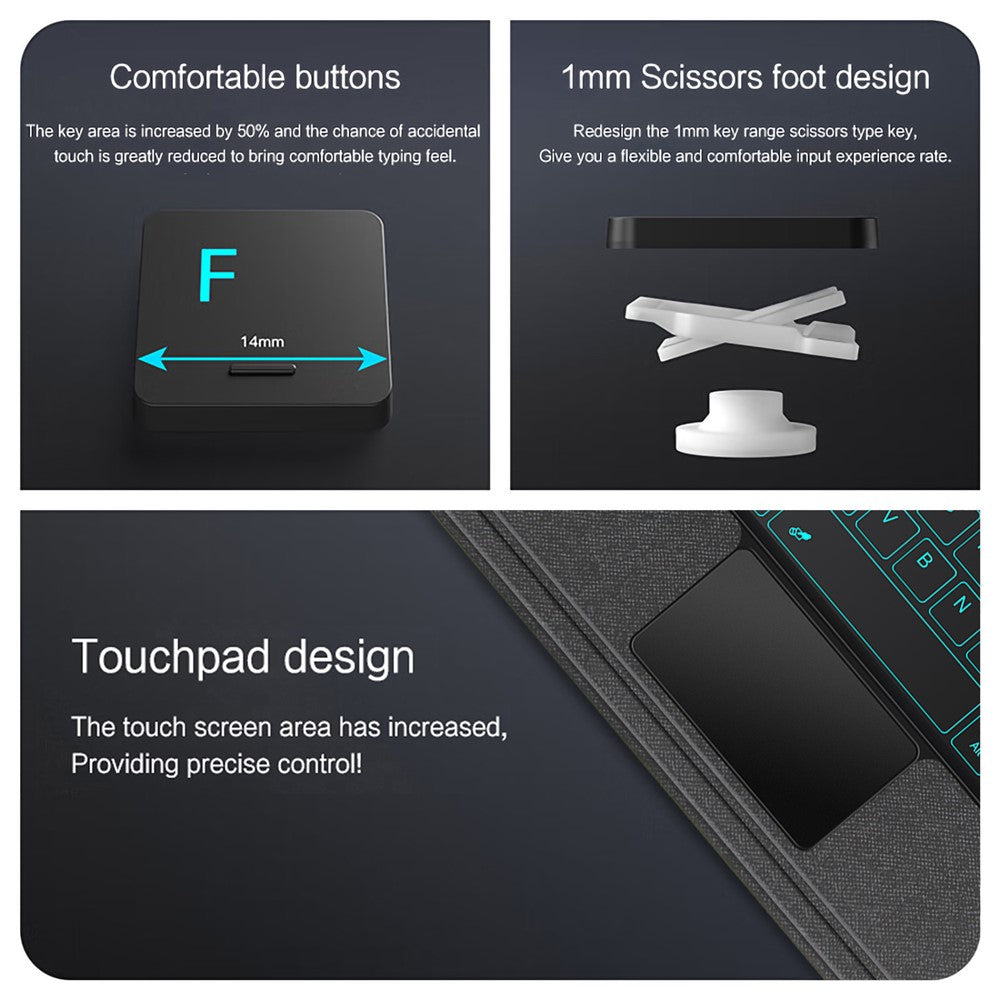 For Xiaomi Pad 8 Leather Case + Bluetooth-Compatible Keyboard with Backlight Trackpad