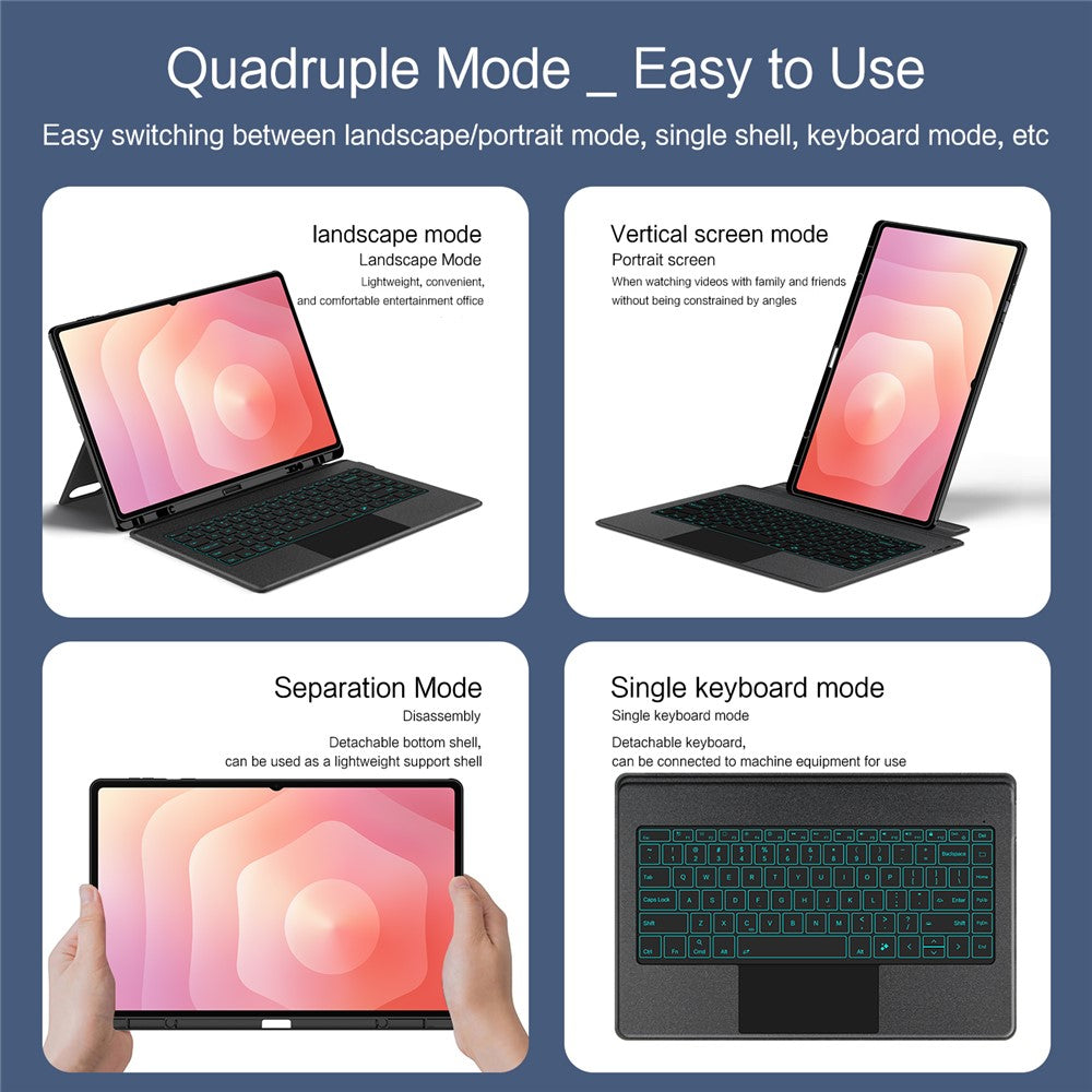 Til Samsung Galaxy Tab S11 Ultra Lædercover + Bluetooth-kompatibelt tastatur med baggrundsbelyst pegefelt