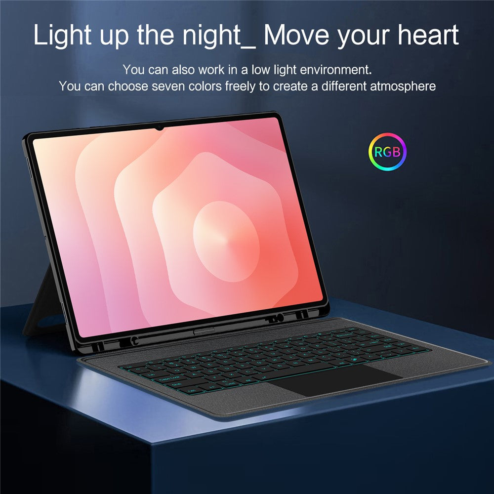 Til Samsung Galaxy Tab S11 Ultra Lædercover + Bluetooth-kompatibelt tastatur med baggrundsbelyst pegefelt