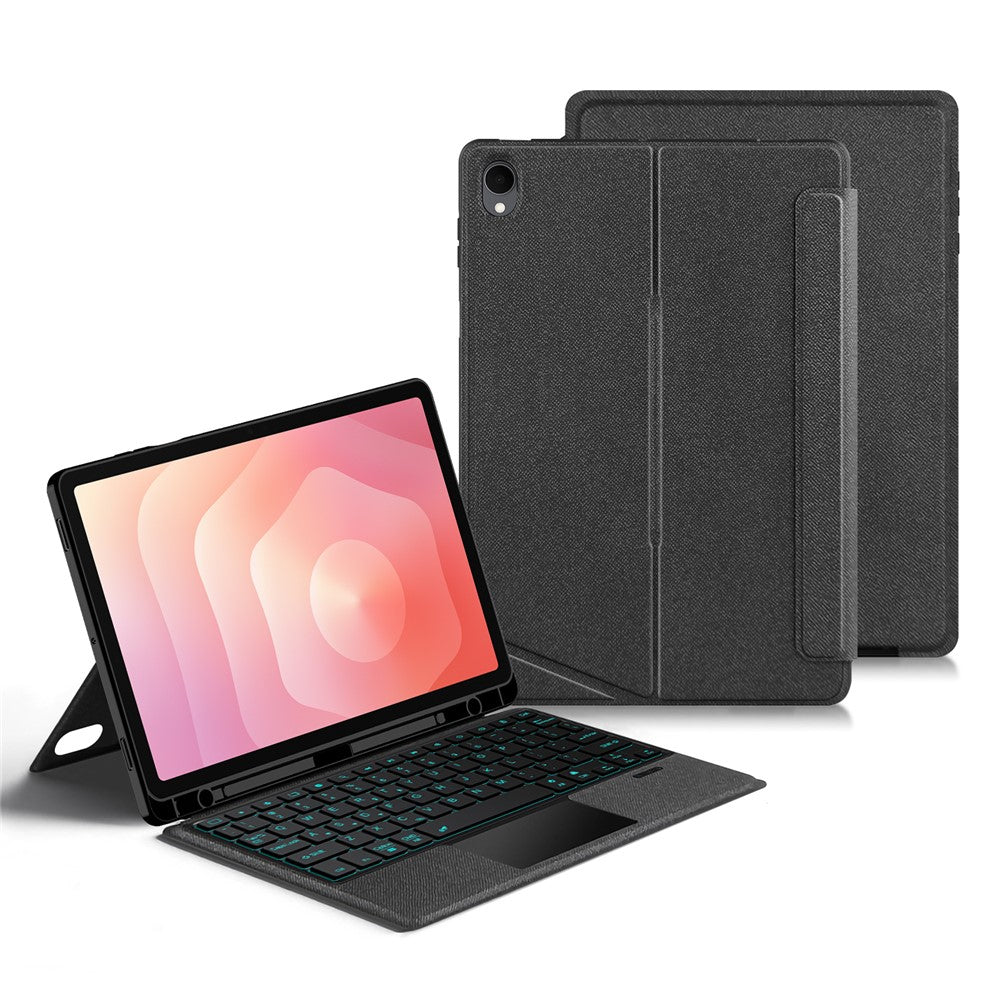 Til Samsung Galaxy Tab S11 Læderetui + Bluetooth-kompatibelt tastatur med baggrundsbelysning og trackpad