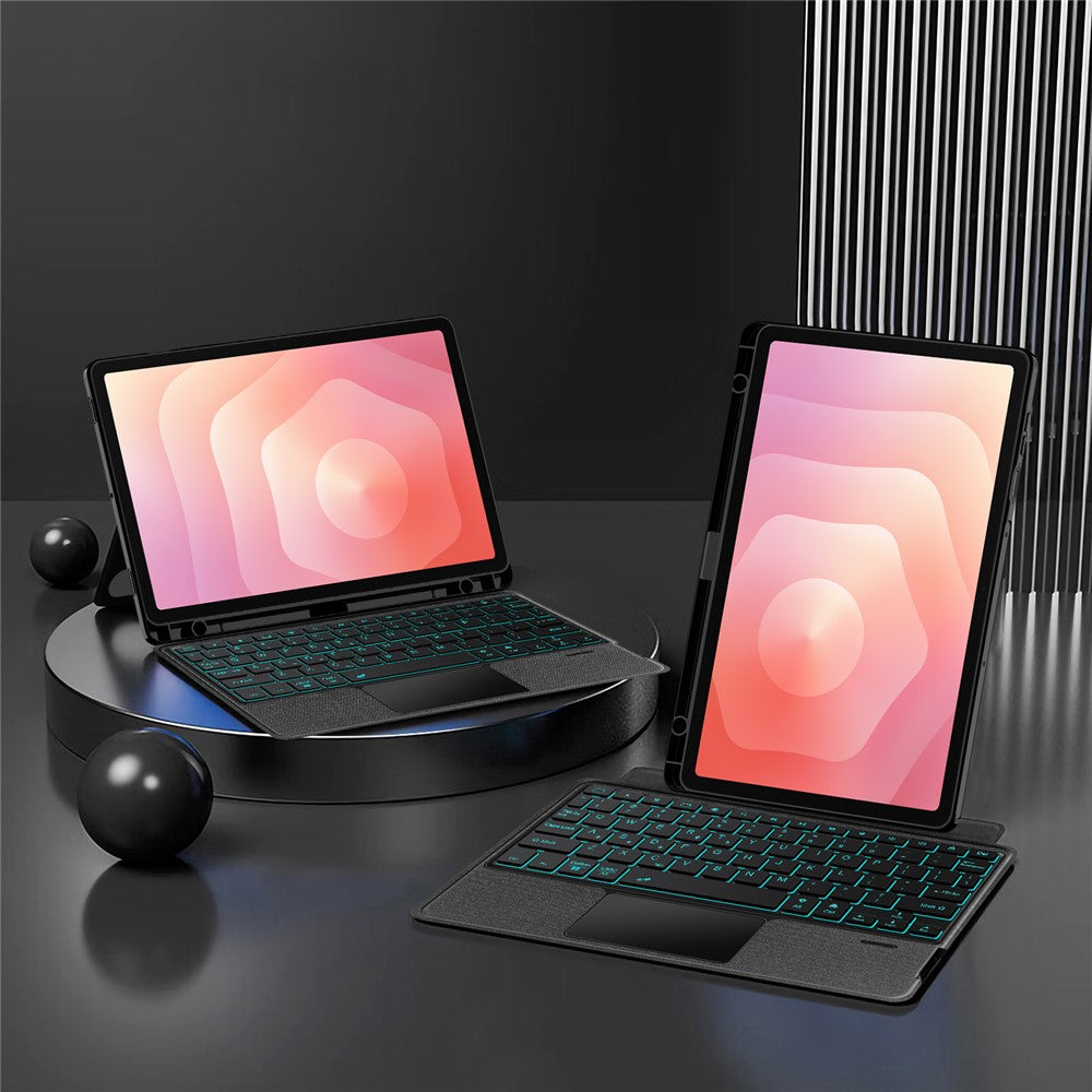 Til Samsung Galaxy Tab S11 Læderetui + Bluetooth-kompatibelt tastatur med baggrundsbelysning og trackpad