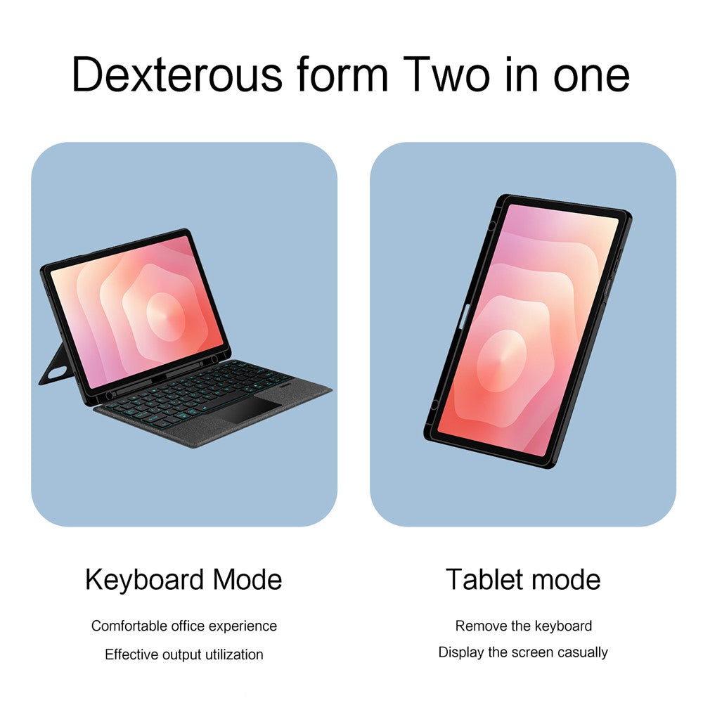 Til Samsung Galaxy Tab S11 Læderetui + Bluetooth-kompatibelt tastatur med baggrundsbelysning og trackpad