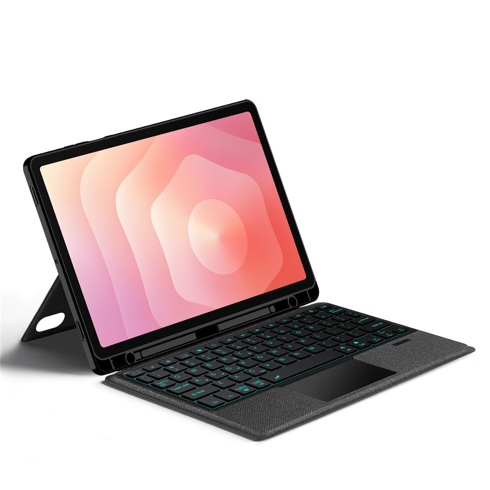 Til Samsung Galaxy Tab S11 Læderetui + Bluetooth-kompatibelt tastatur med baggrundsbelysning og trackpad