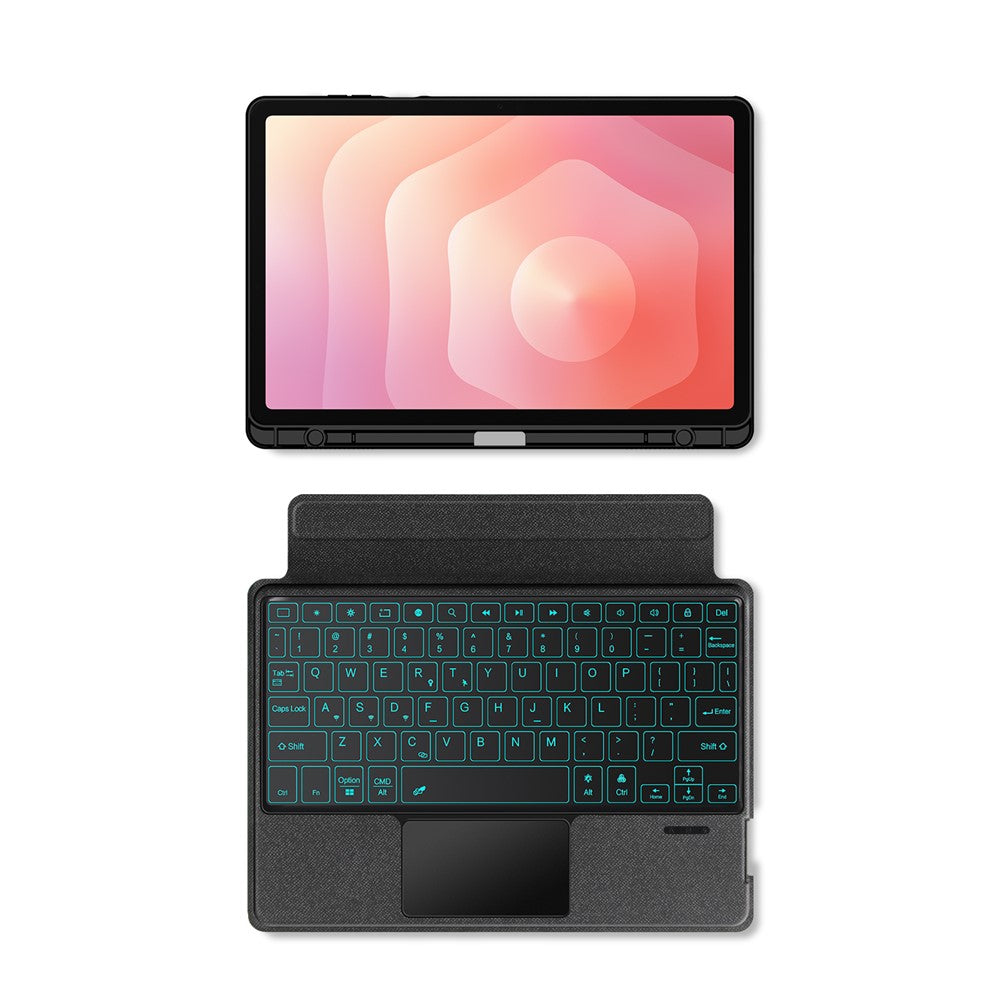 Til Samsung Galaxy Tab S11 Læderetui + Bluetooth-kompatibelt tastatur med baggrundsbelysning og trackpad