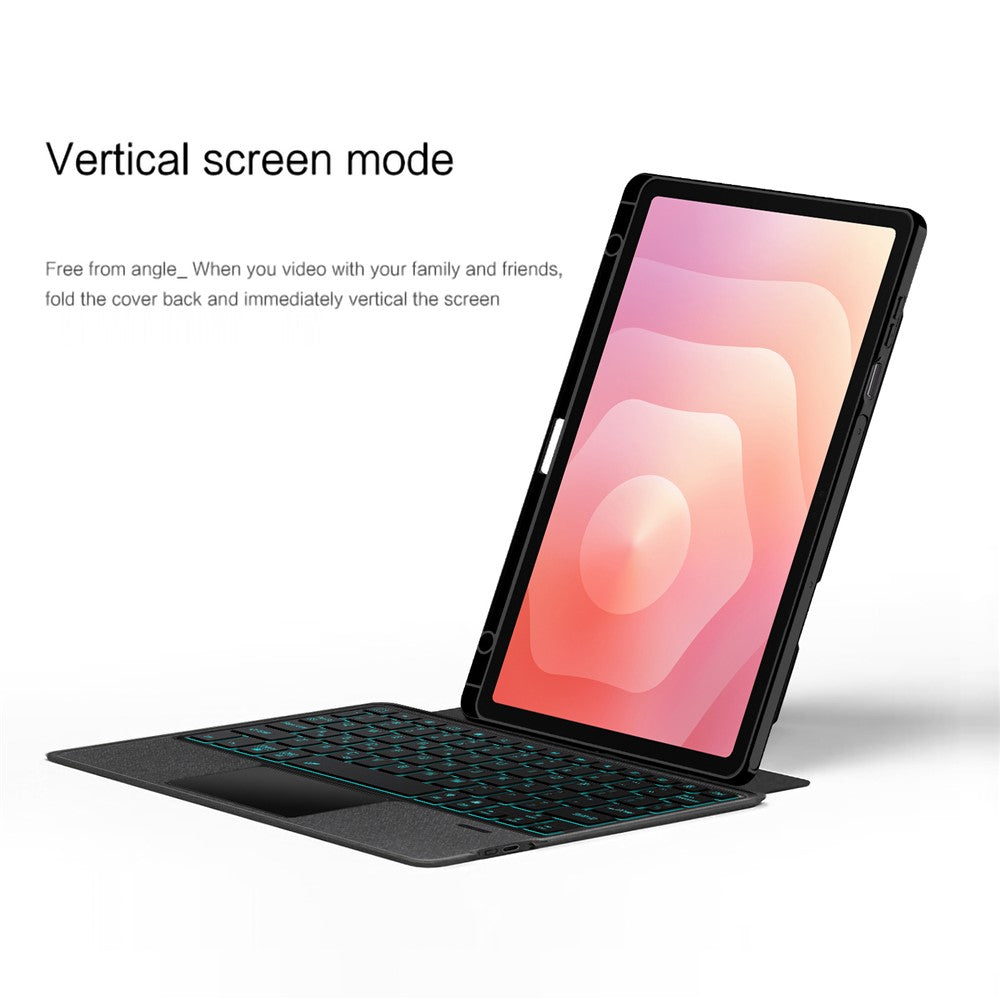 Til Samsung Galaxy Tab S11 Læderetui + Bluetooth-kompatibelt tastatur med baggrundsbelysning og trackpad