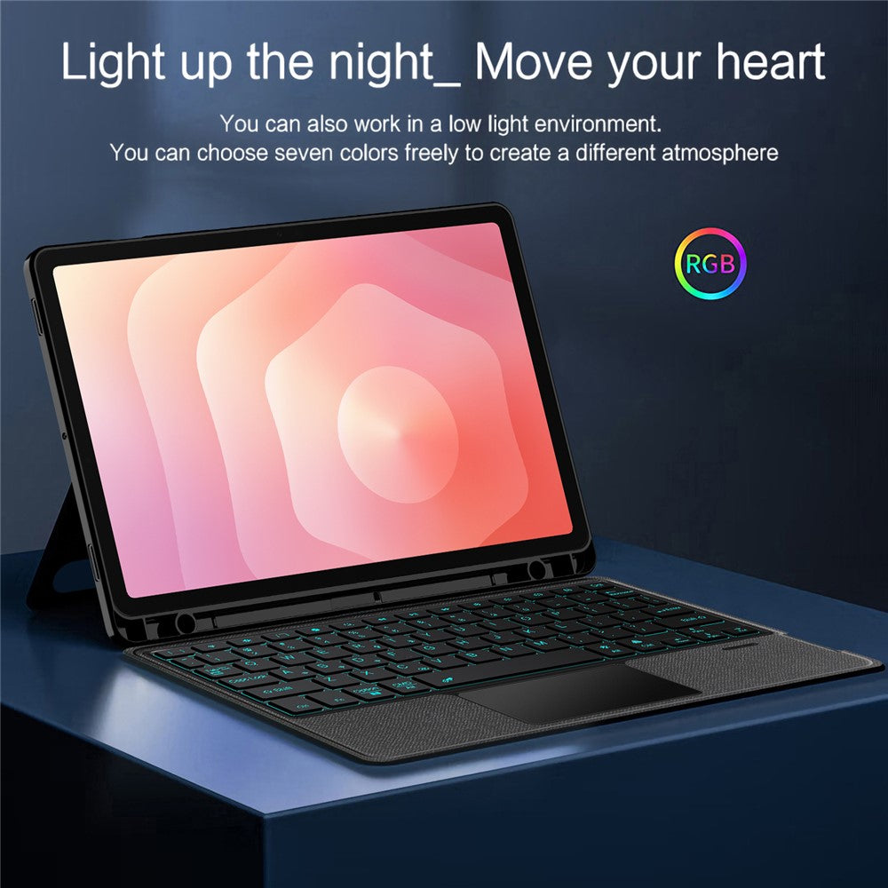 Til Samsung Galaxy Tab S11 Læderetui + Bluetooth-kompatibelt tastatur med baggrundsbelysning og trackpad