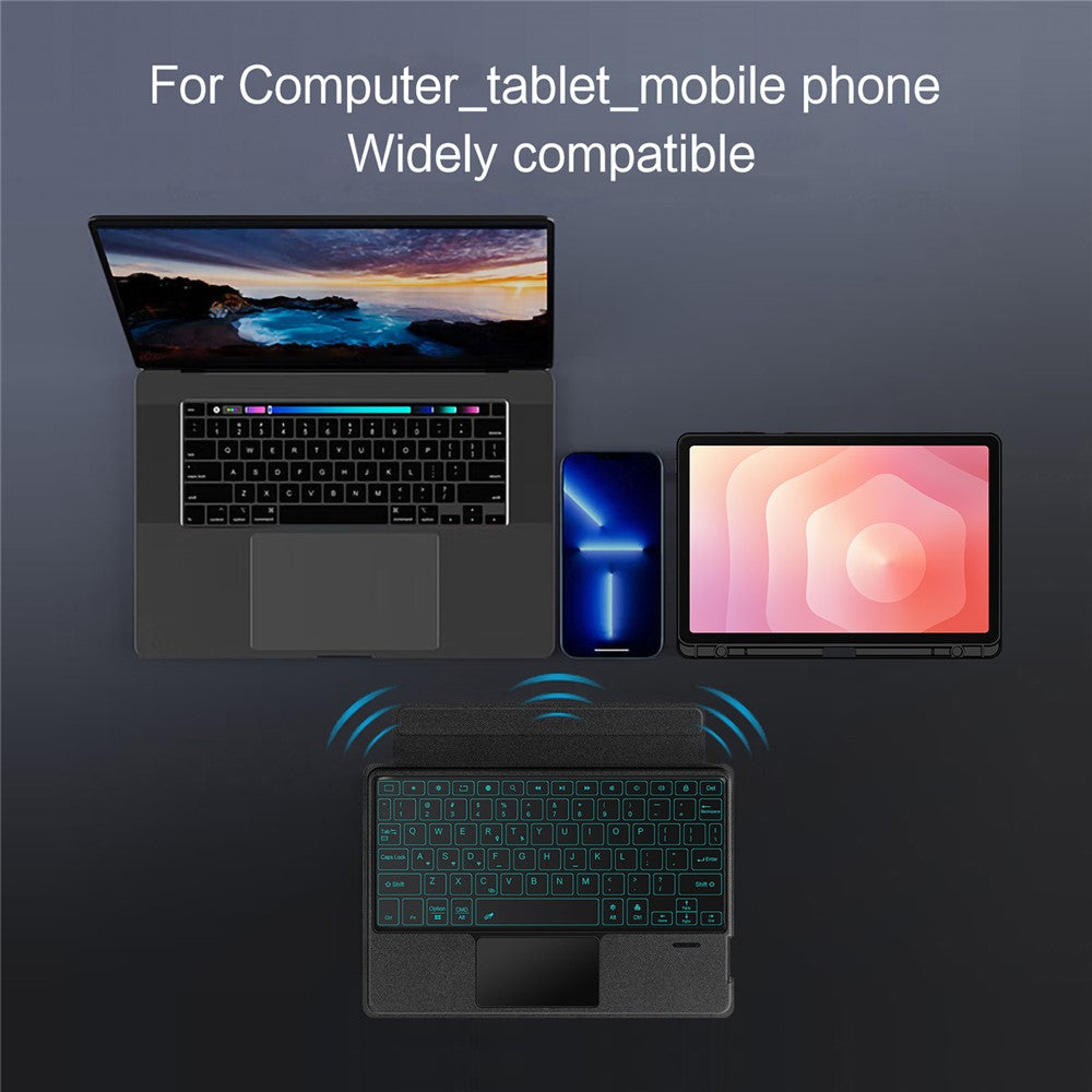 Til Samsung Galaxy Tab S11 Læderetui + Bluetooth-kompatibelt tastatur med baggrundsbelysning og trackpad