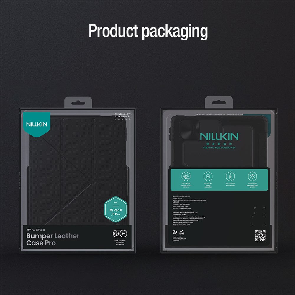 NILLKIN Bumper Läderfodral Pro för Xiaomi Pad 8 / 8 Pro Slide Kameralock Origami Stativ Surfplatta Skydd Auto Wake / Sleep