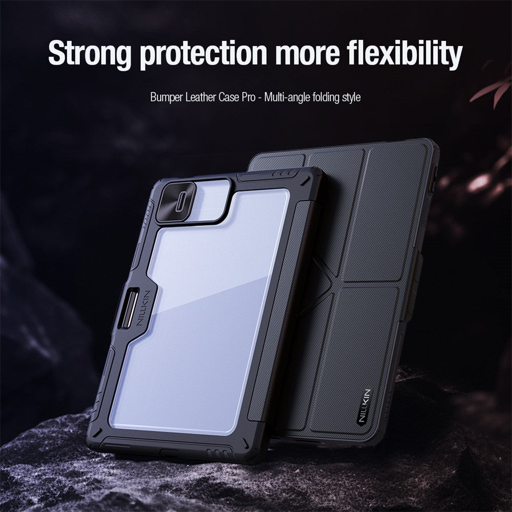 NILLKIN Bumper Leather Case Pro for Xiaomi Pad 8  /  8 Pro Slide Camera Lid Origami Stand Tablet Cover Auto Wake  /  Sleep