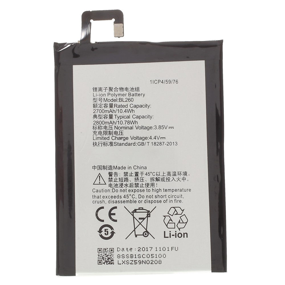 For Lenovo Vibe S1 Lite 3.85V 2800mAh Li-ion Polymer Battery Phone Replacement Part (BL260) (without Logo)