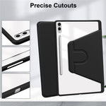 For Samsung Galaxy Tab S11 Ultra Case Rotating Stand PU Leather Clear Acrylic Back Tablet Cover with Pen Slot