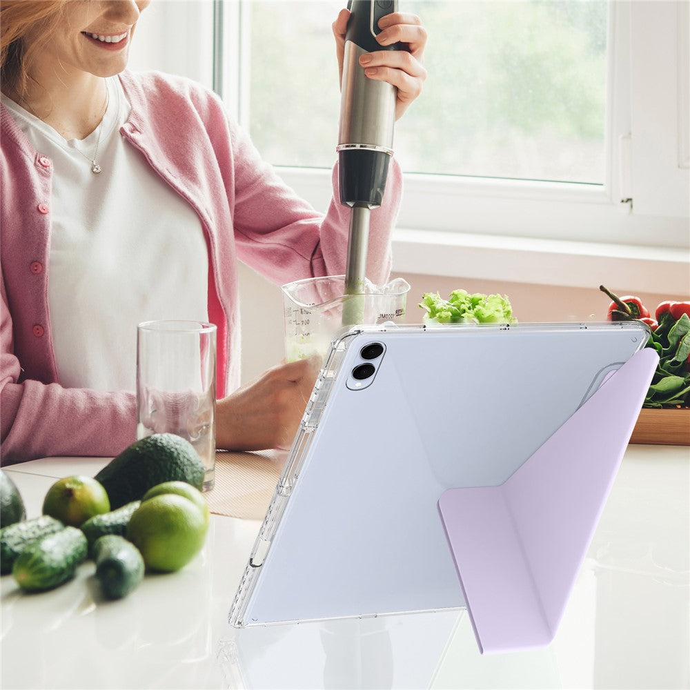 For Samsung Galaxy Tab S11 Ultra Case PU Leather Origami Stand Clear Tablet Cover