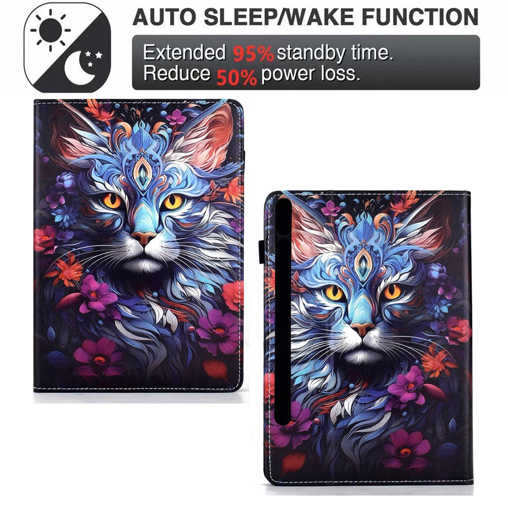 For Samsung Galaxy Tab S11 Leather Case Pattern Print Card Slots Stand Auto Sleep Wake Tablet Cover