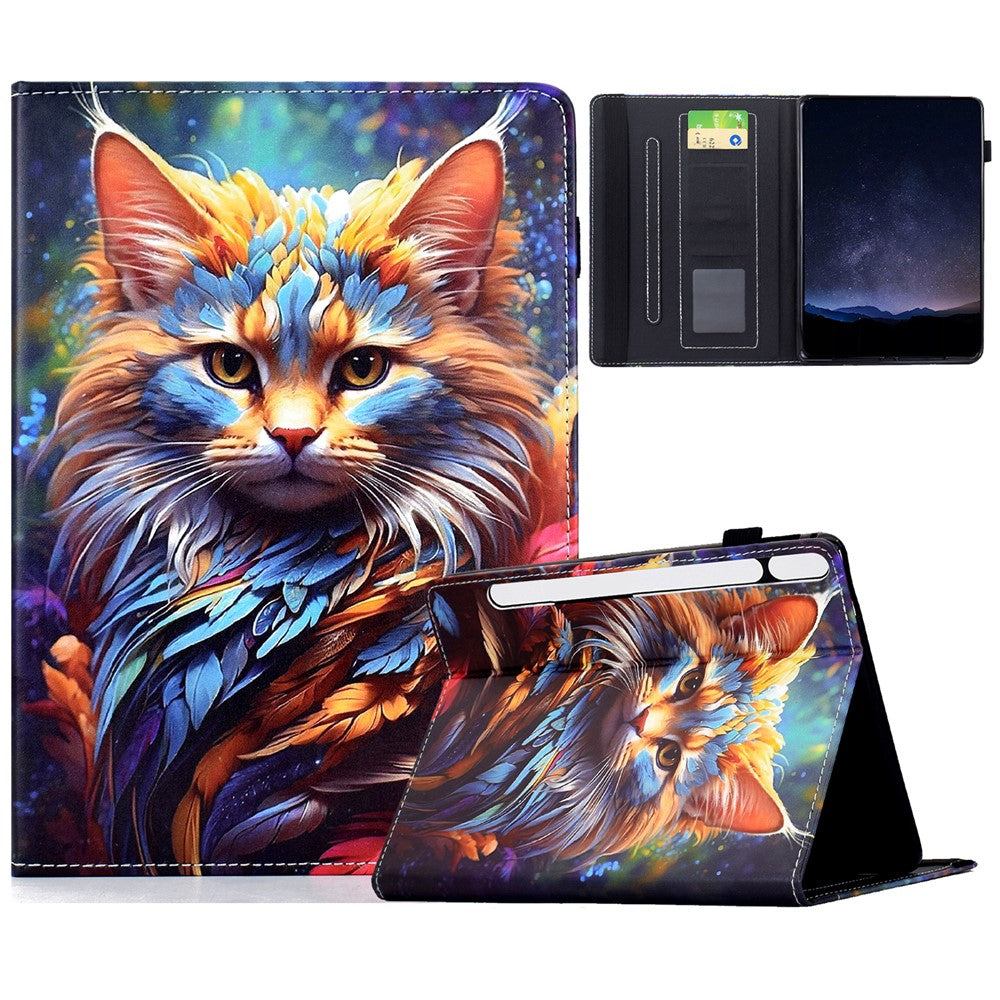 For Samsung Galaxy Tab S11 Leather Case Pattern Print Card Slots Stand Auto Sleep Wake Tablet Cover