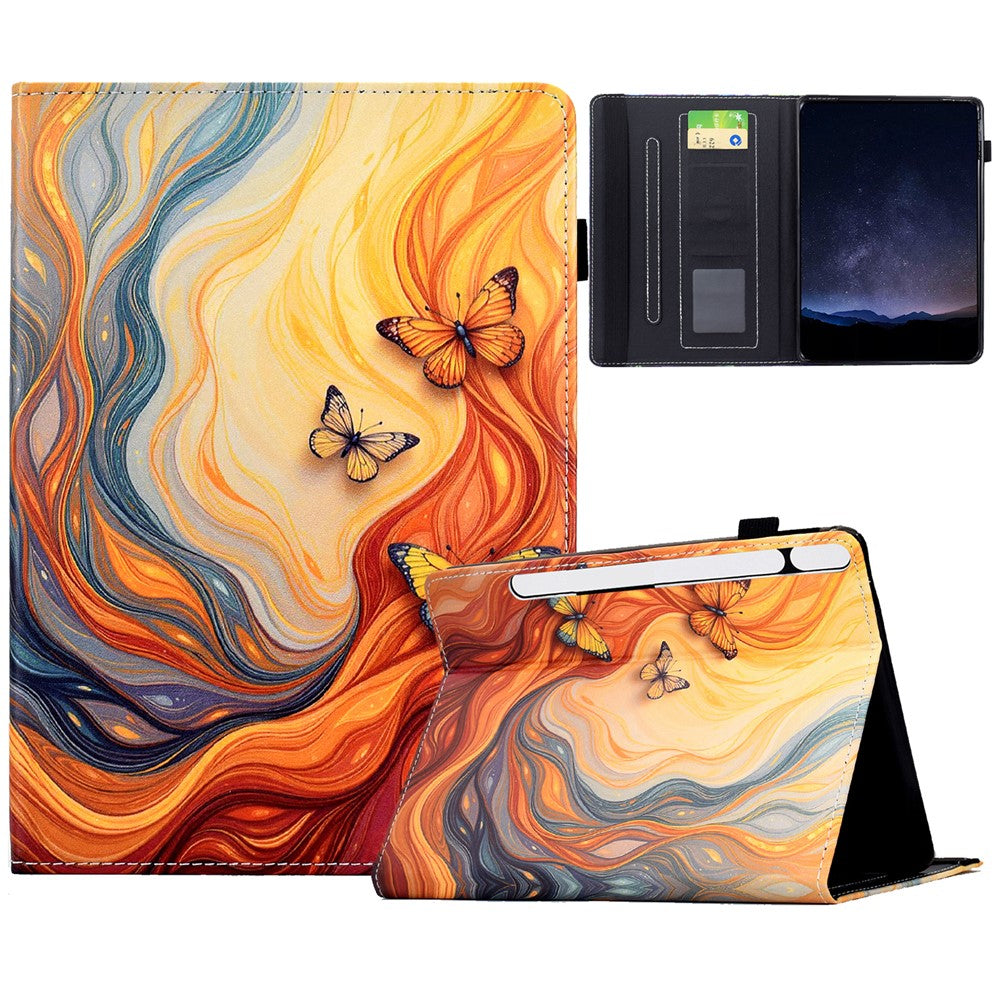 For Samsung Galaxy Tab S11 Leather Case Pattern Print Card Slots Stand Auto Sleep Wake Tablet Cover