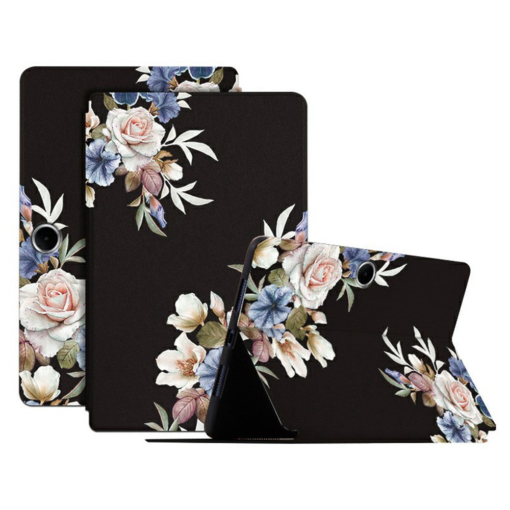 Oppo Pad SE-skal Blommönster Flip Stand PU-läder Surfplatta