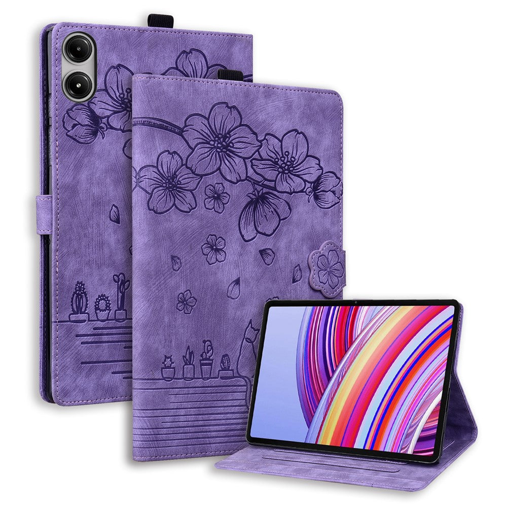 For Xiaomi Redmi Pad Pro / Pad Pro 5G / Pad 2 Pro Case Card Slots Leather Tablet Stand Folio Cover Flower Cat